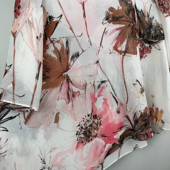 Chico's Travelers Top Women 2 US L Multi Wildflower Semi-Sheer Asymmetrical Hem - Picture 5 of 10